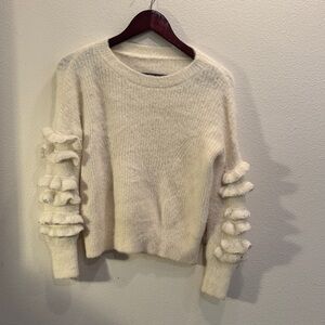 Chic Cream Sweater with Ruffled Sleeves